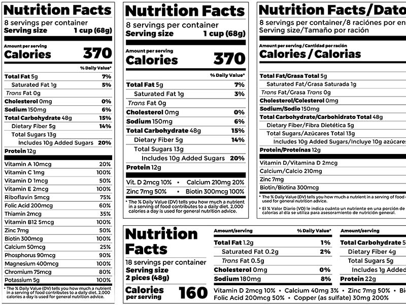 examples of nutrition fact panels